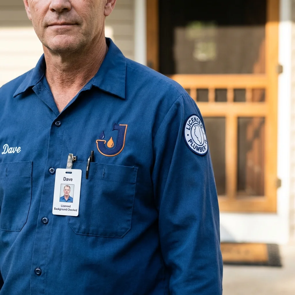 Licensed plumber showing ID badge in Urbana, IA