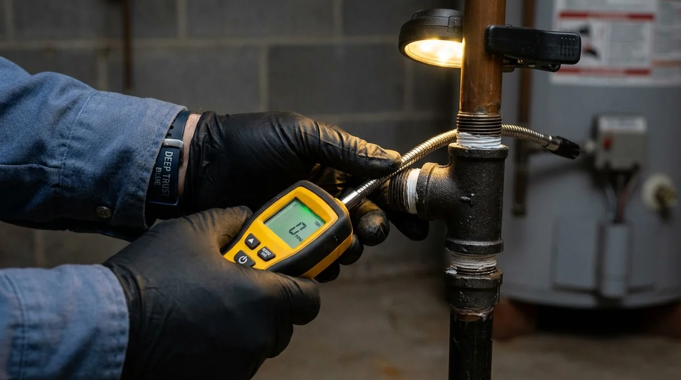 Gas leak detection with electronic sniffer by Johns Plumbing LLC in Urbana